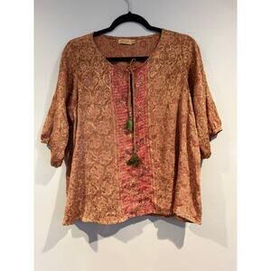 Dharma Imports Boho Silk Blend Embroidered Top Size S/M
